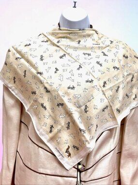 Berberrys Neck-kerchief cotton 19.5" Ivery beige dogs printed all over (83)